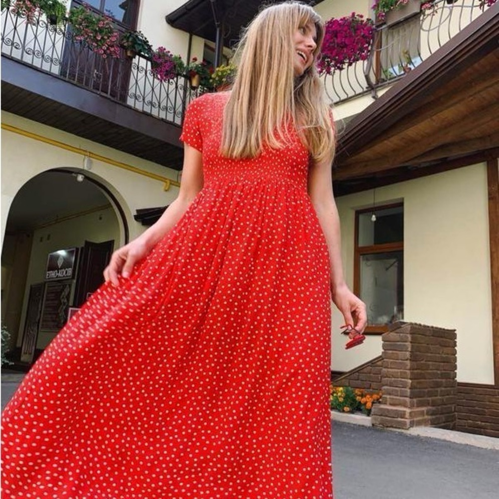 Zara Vibrant Red Polka Dot Dress